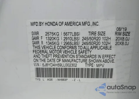 2020 Acura Mdx Technology from USA, damaged, VIN 5J8YD4H59LL002302
